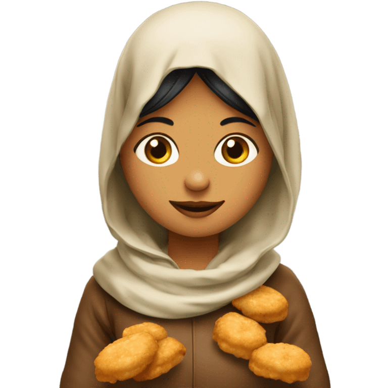 Meisje met hoofddoek die kipnuggets eet emoji