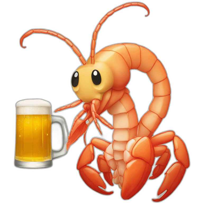 anime style shrimp holding a glass of beer emoji