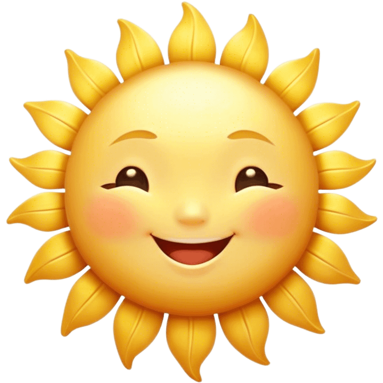 Cinematic tiny happy sun, golden and round, chubby with a warm smile, gentle rays beaming softly, radiating warmth and happiness, irresistibly cute. emoji