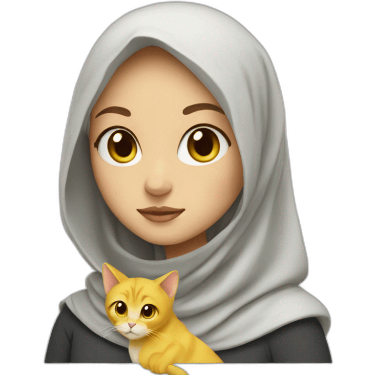 A whote girl in hijab with a yellow cat emoji