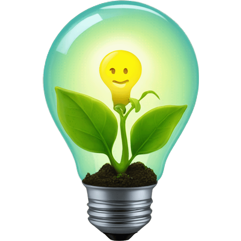 a plant sprout inside a yellow glowing idea lightbulb emoji