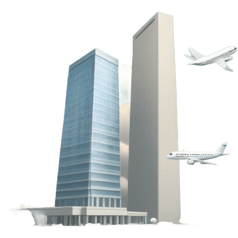 2 buildings and one plane emoji