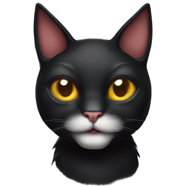 Black cat wi the white chin, wearing devils horns emoji