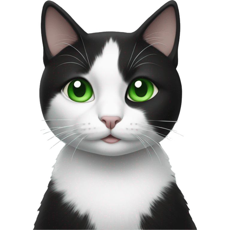 black and white cat with green eyes emoji