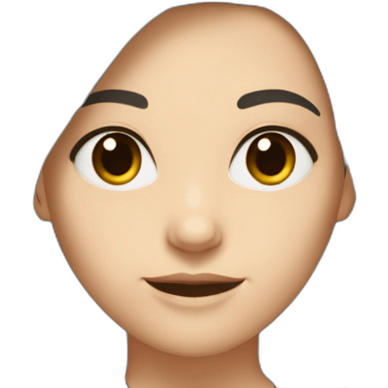 White woman with shoulder length dark brown hair parted in the middle wearing black top emoji