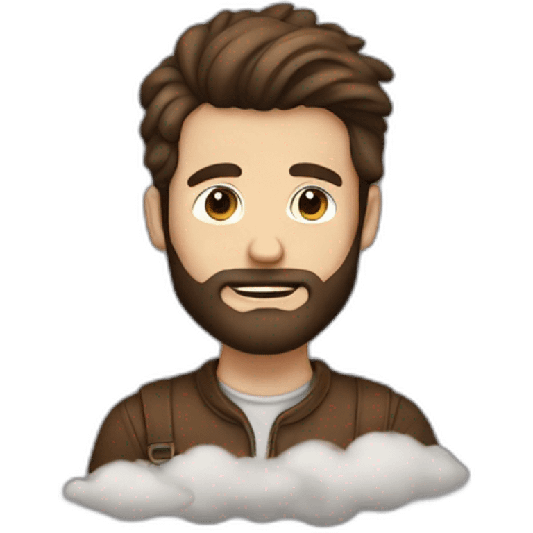 A Man with brown hair a Beard and a cloud in front of his face emoji