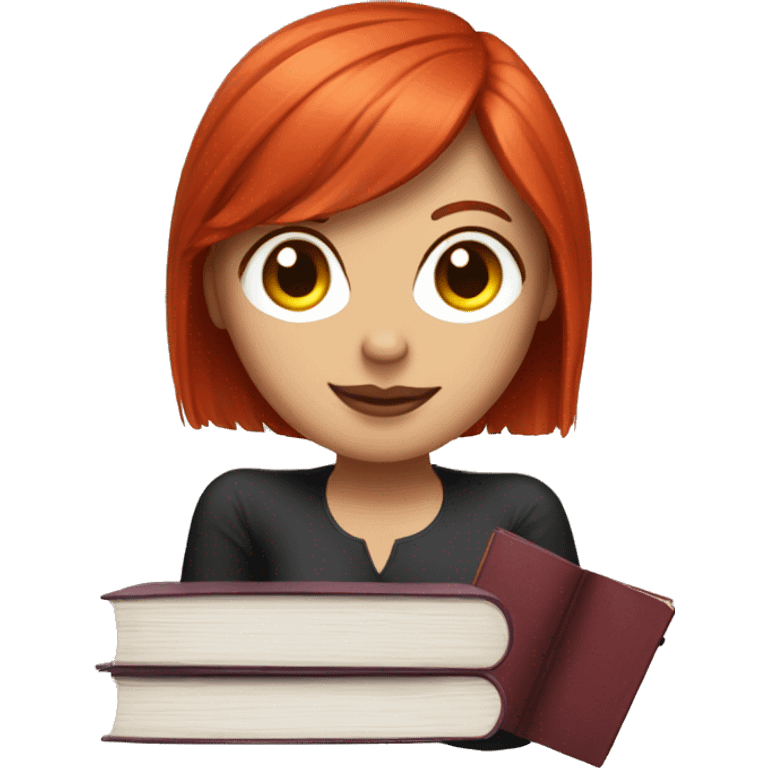 Lady with red straight hair on a sofà with a book emoji