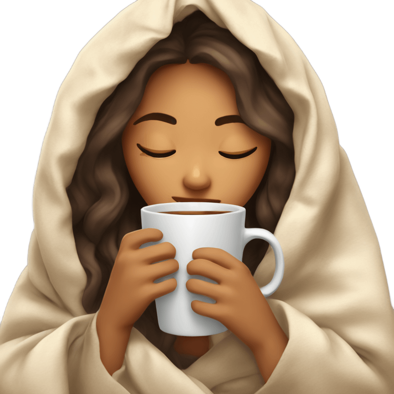 girl inside a blanket sipping coffee eyes closed emoji