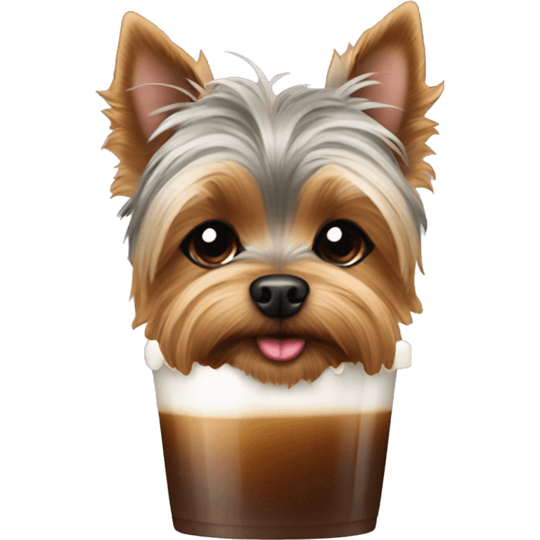 Yorkie dog with iced coffee emoji