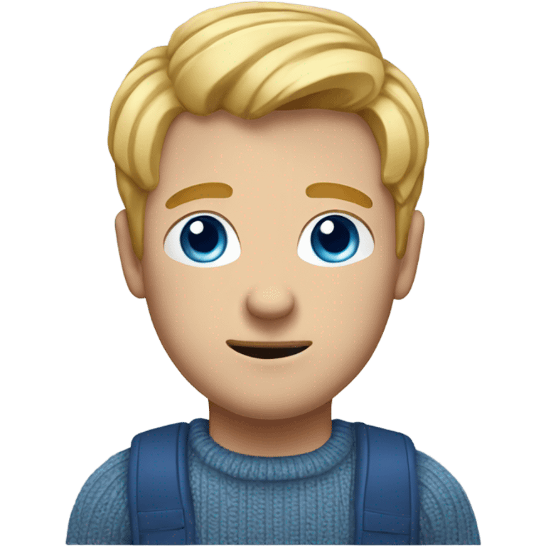 man with blue eyes and blond hair that is pushed down wearing jumper emoji