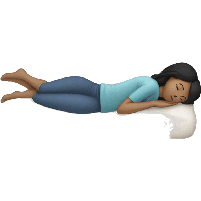 Sleeping woman with light brown skin and black hair laying on pillow emoji