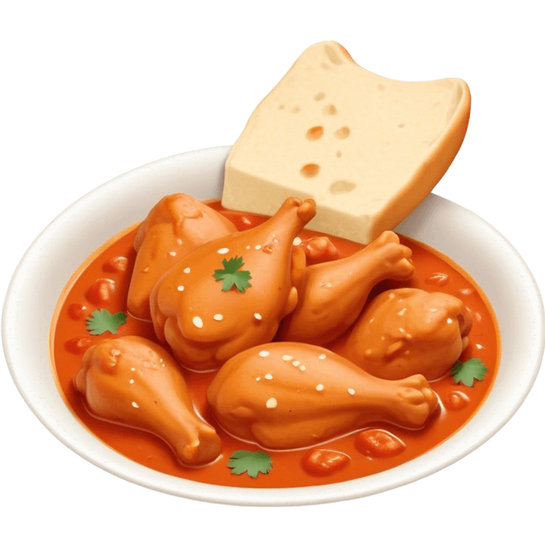 Cinematic Realistic Butter Chicken Dish Emoji, depicted with tender chicken simmered in a creamy tomato‚Äêbased sauce rendered with rich textures and dynamic, appetizing lighting. emoji