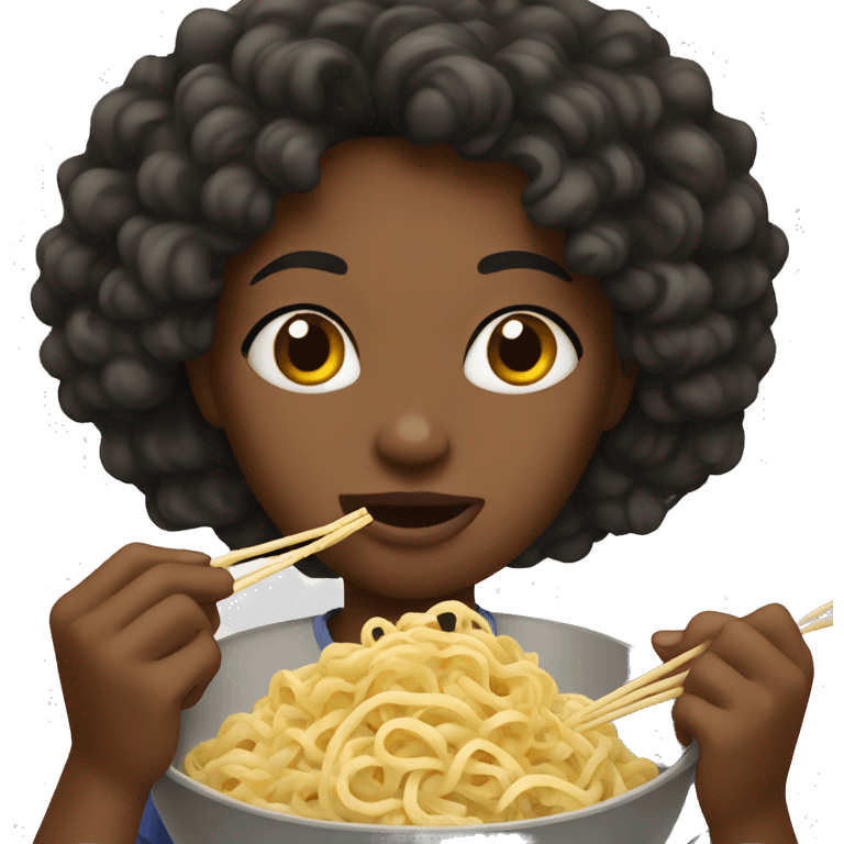 Black girl eating noodles emoji