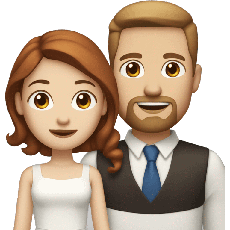 a white man with blue eyes, medium length light brown hair, goatee, and a girl with dark red hair, brown eyes, married emoji