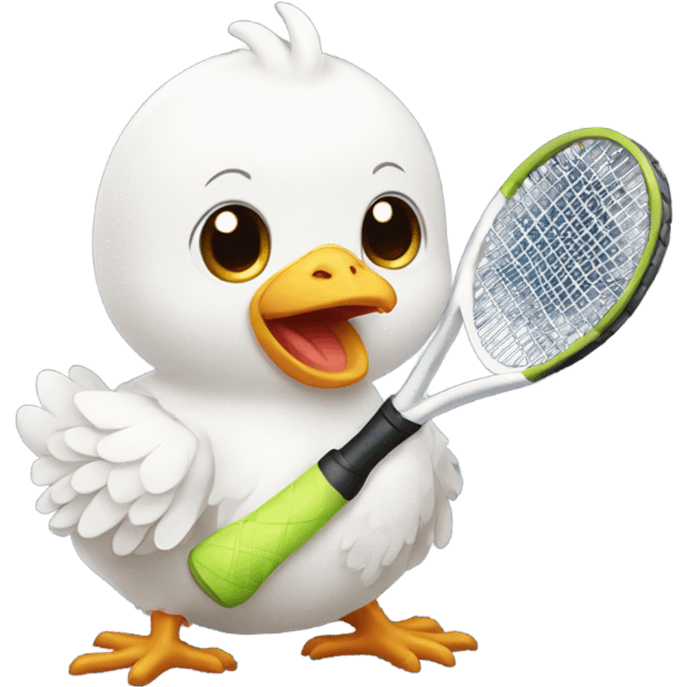 Baby girl chicken holding tennis racquet  emoji