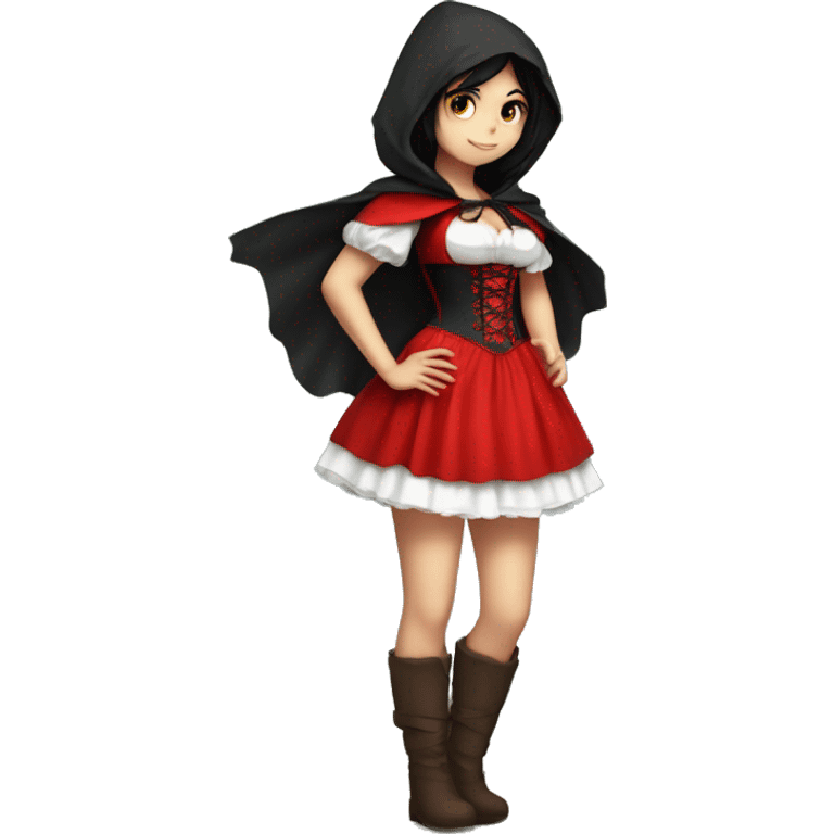 Little Red Riding Hood straight black hair corset and dress full body pose non-chibi emoji