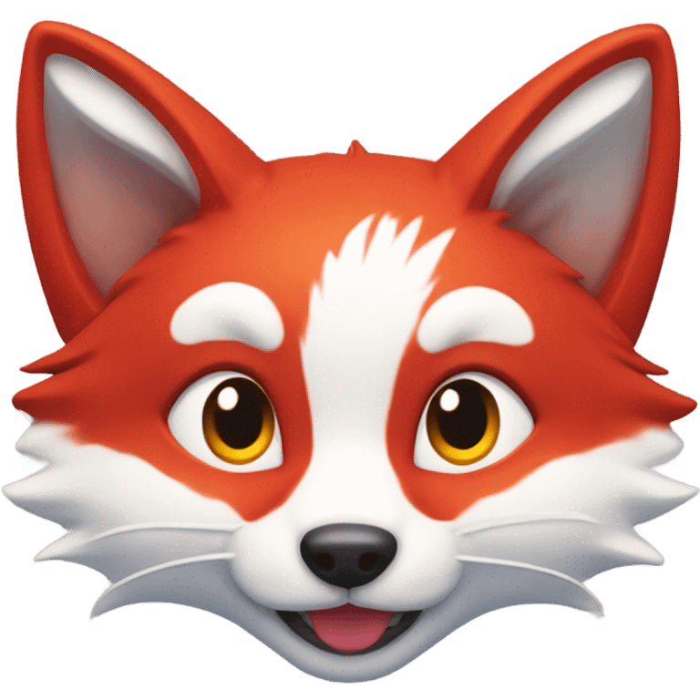 Kitsune head, red and white, happy face emoji