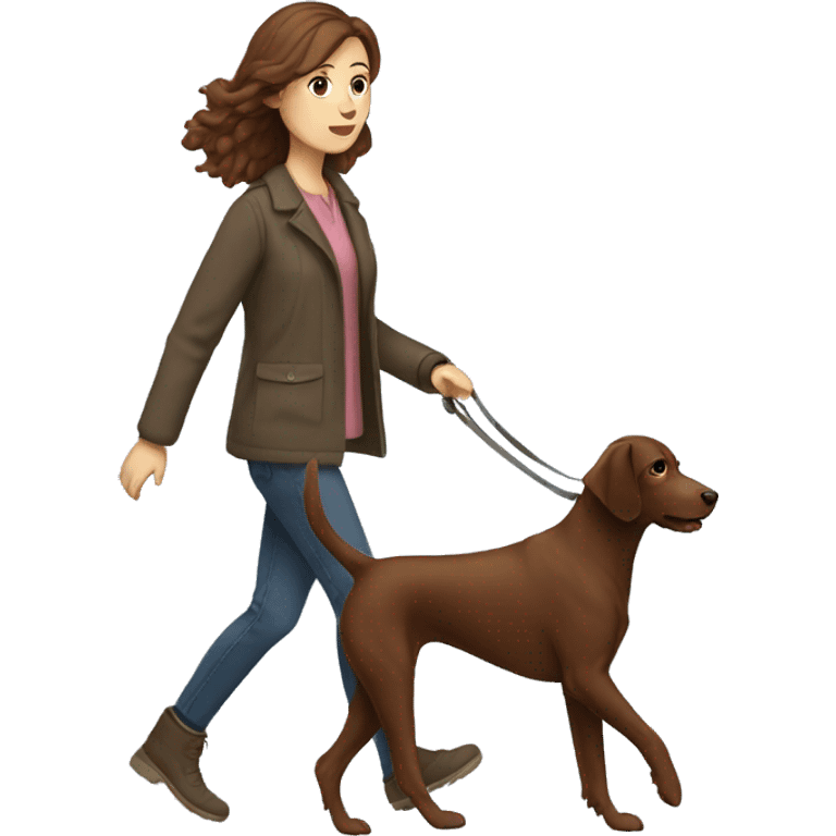 Brown haired woman walking pudelpointer emoji