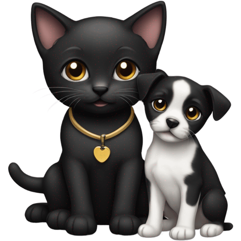 Black kitten with a puppy  emoji