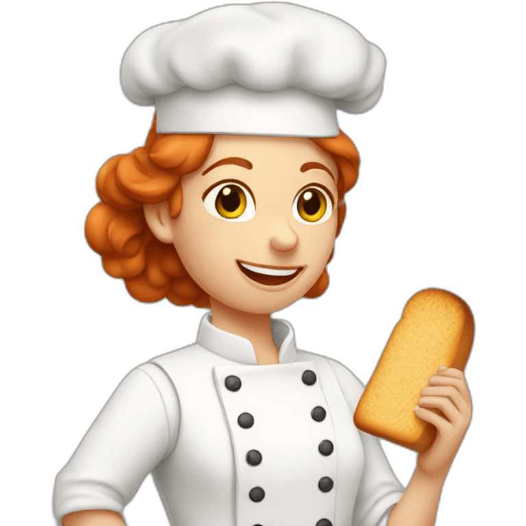 a redhead eating bread dressed as a baker emoji