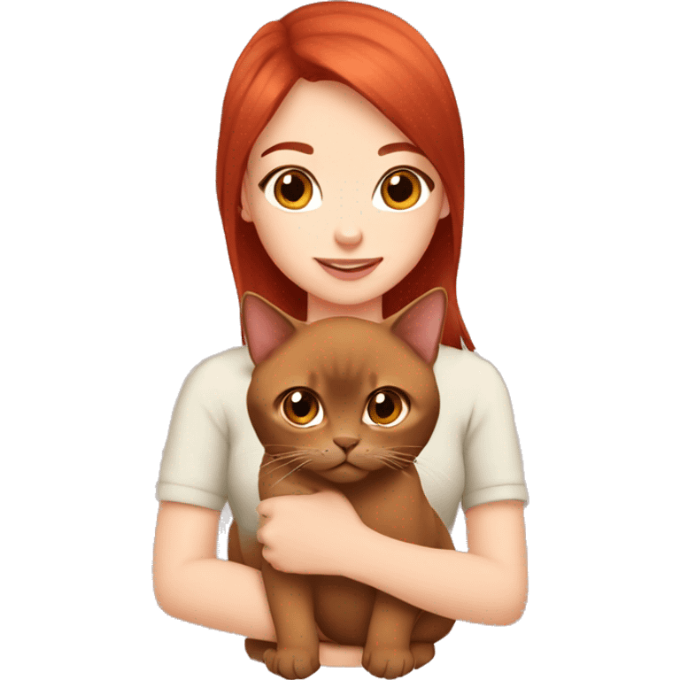 cherry red hair cute girl holding burmese brown cat emoji