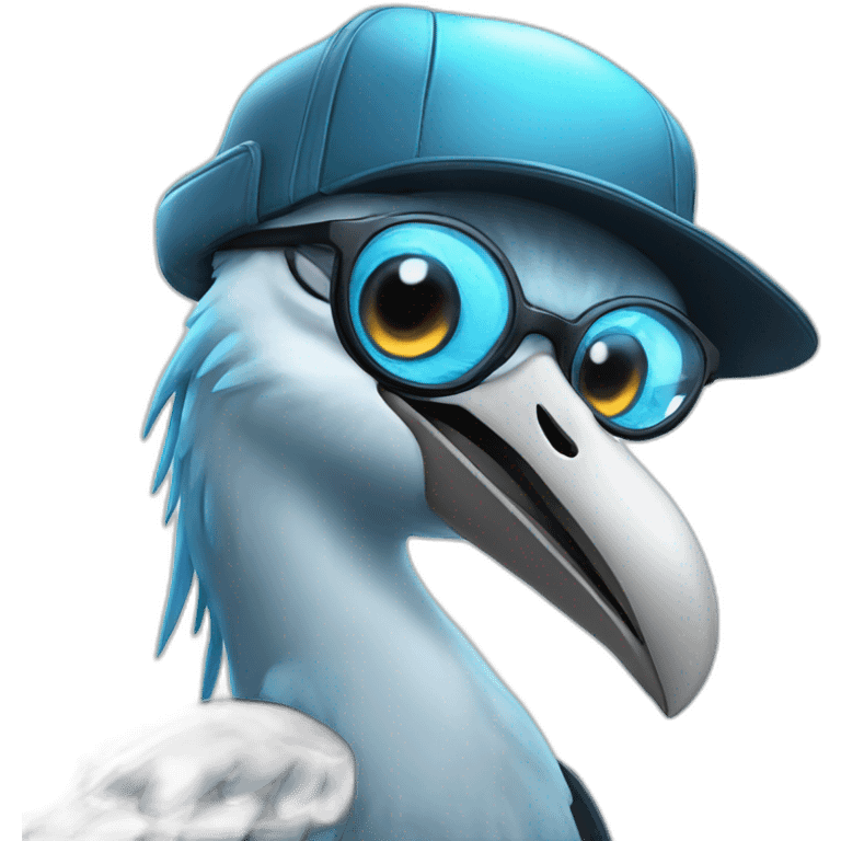 Crazy funny Cyberpunk Articuno head with beautiful smile wearing glasses and hat emoji