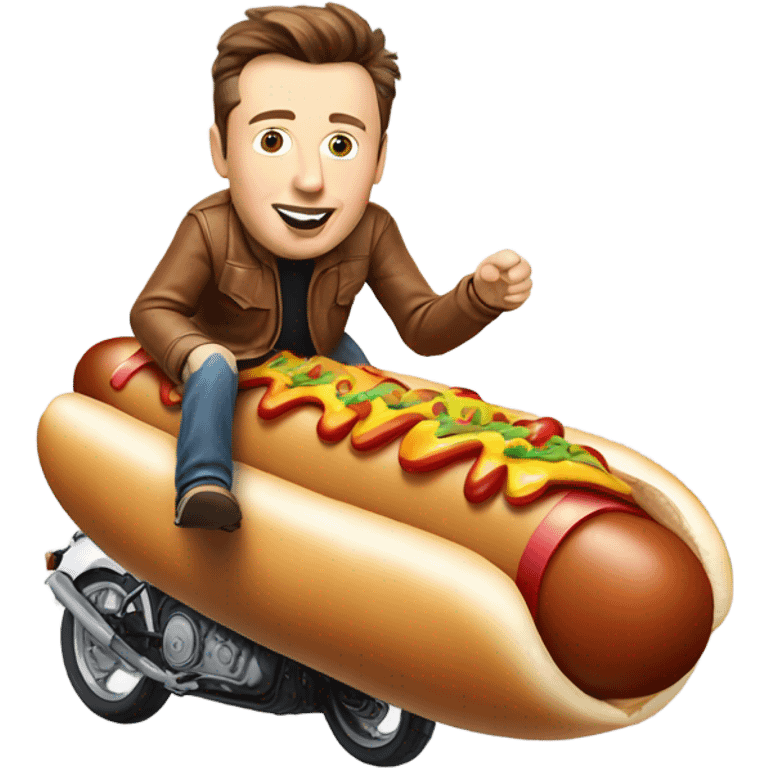 Elon musk riding a hot dog emoji