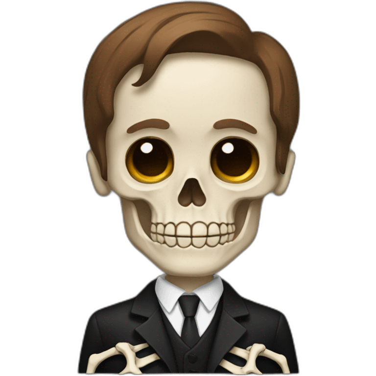 Skeleton in a black suit with Brown hair emoji