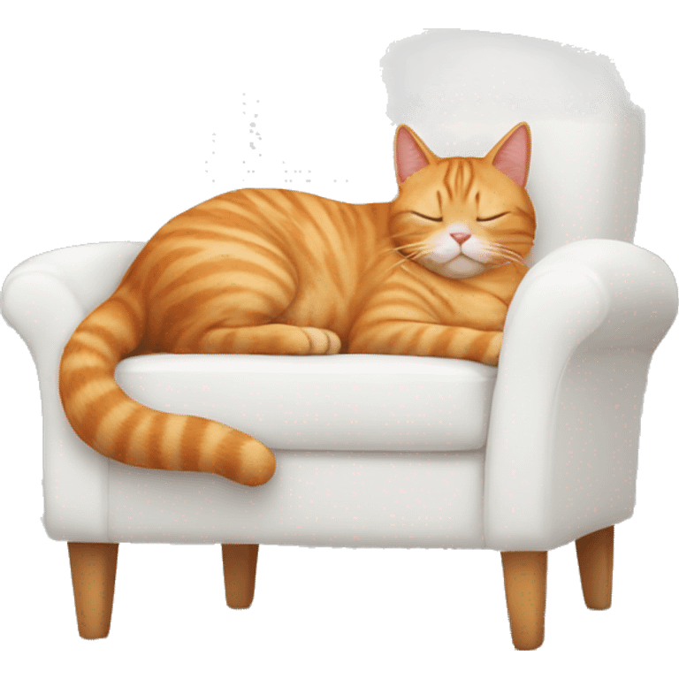 ginger cat sitting on a white comfy chair sleeping emoji