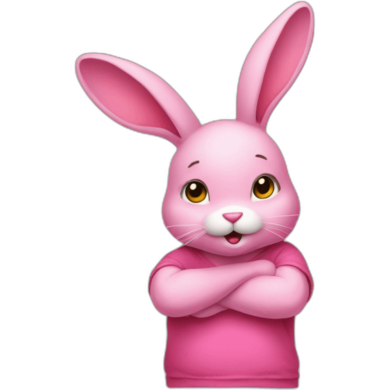 Pink rabbit in yellow teeshirt shrugging shoulders emoji