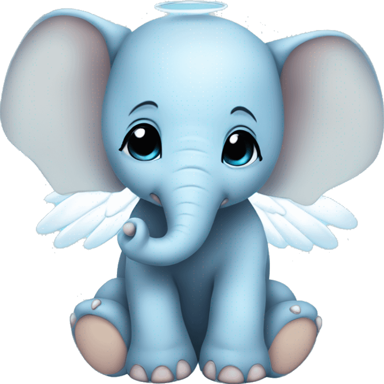 Baby blue baby elephant that is chubby with big white angel wings and round black eyes emoji