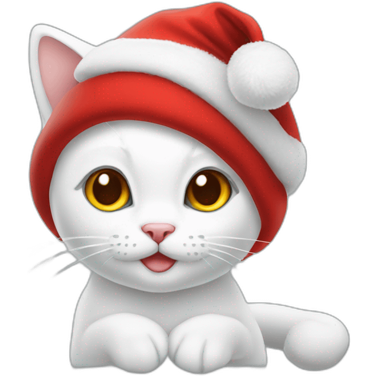 christmas white kitty in red hat emoji