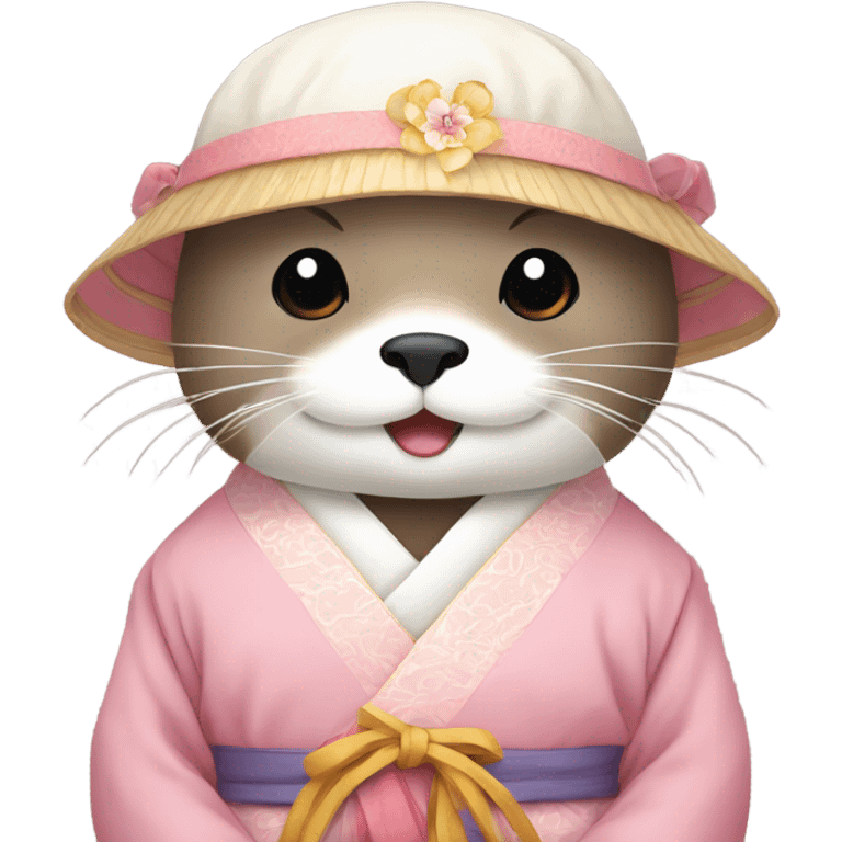 An otter face wear pastel-colored traditional Korean hanbok emoji