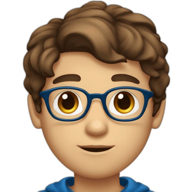 Jeune garçon  yeux marrons cheveux court et brun lunettes bleus emoji