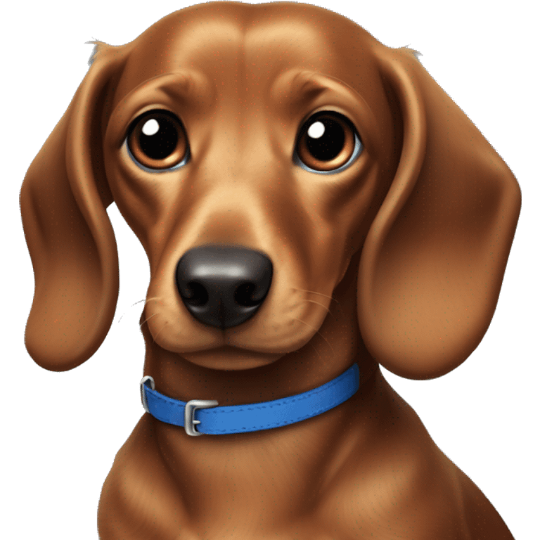 Dark fur Dachshund with long legs in blue collar  emoji