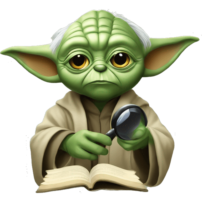 Master Yoda with a Detective magnifying glass and a book  emoji