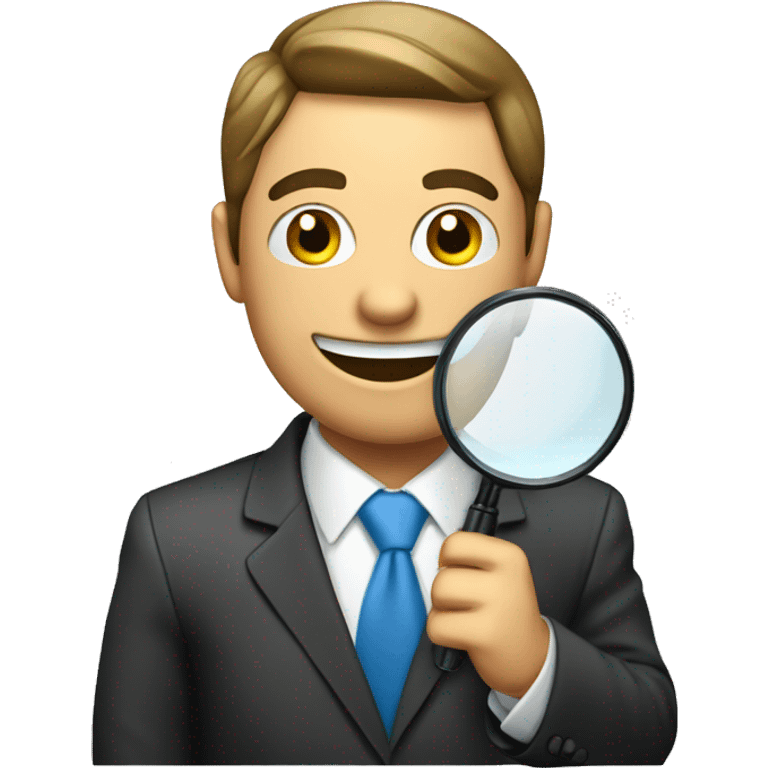 businessman holding magnifying glass happy emoji