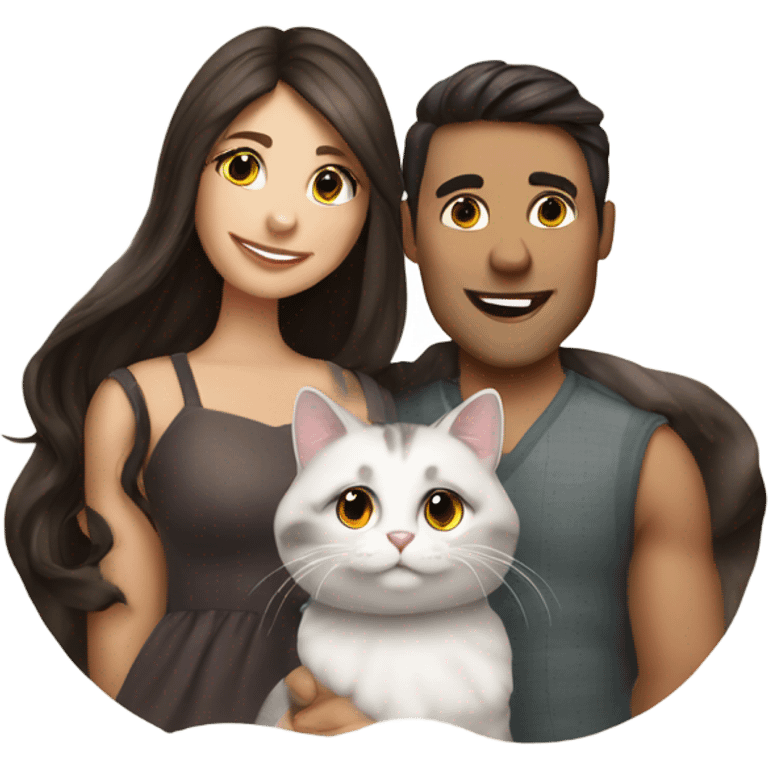 Attractive brunette Married couple and two cute cats emoji