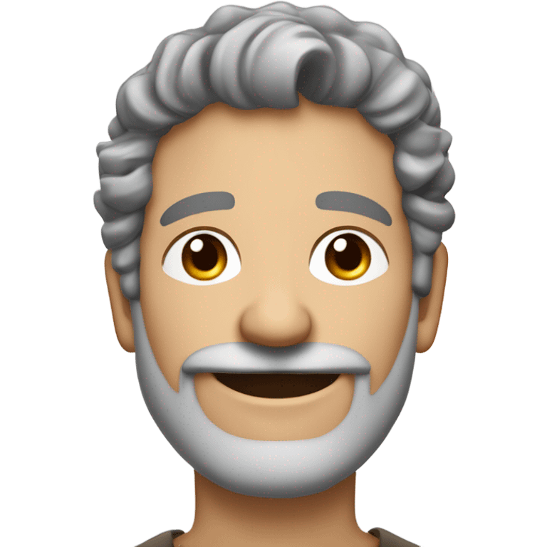 Older attractive man with mediumlong pepper grey brown hair tucked behind his ears & a little bit curly with a five o clock shadow beard smiling emoji