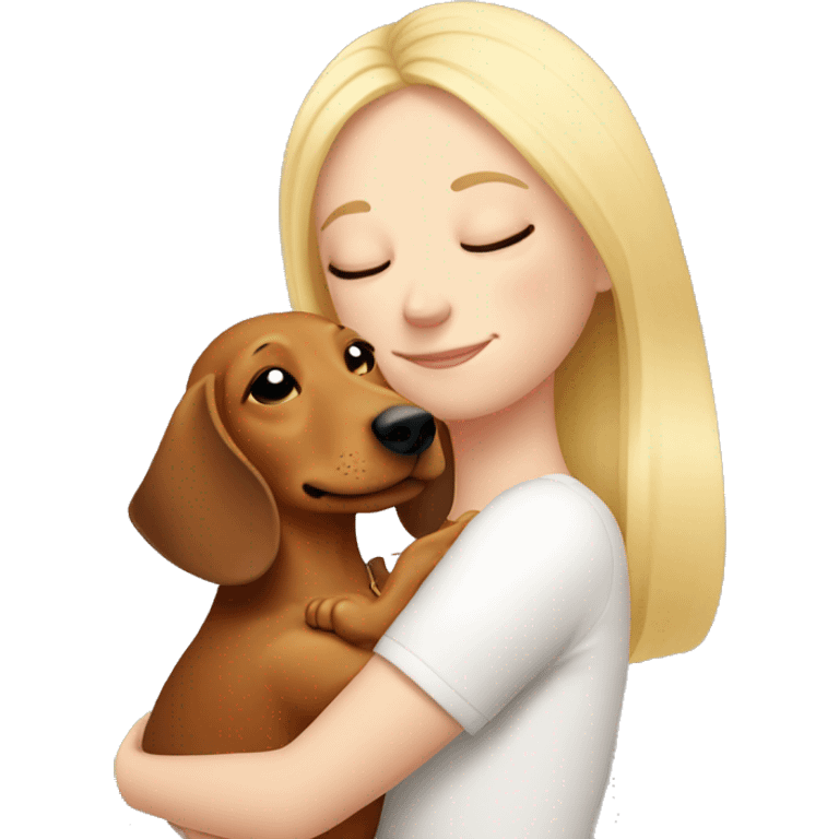 White girl blonde hair closed eyes hugging dachshund emoji