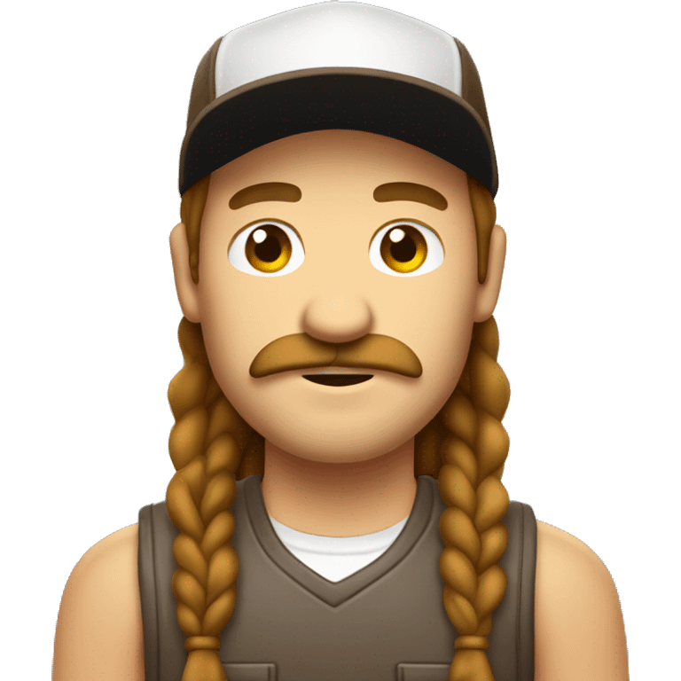 Brown mullet and brown mustache redneck wearing a baseball cap emoji