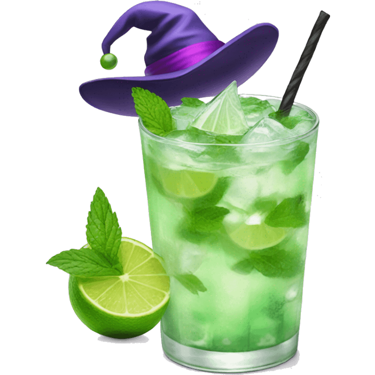 Mojito with purple witch hat emoji