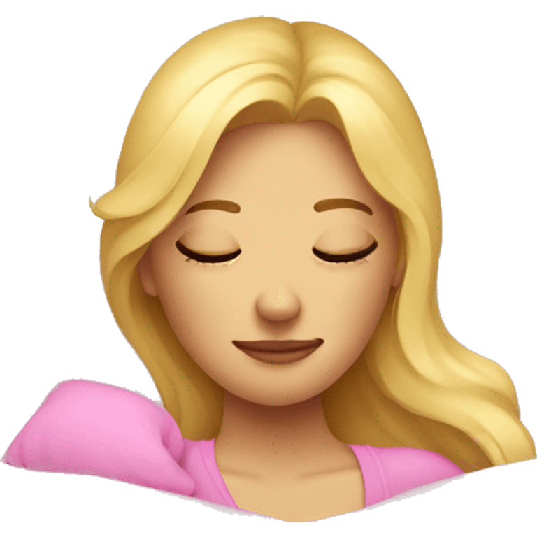 Sleeping blonde woman in pink bed  emoji