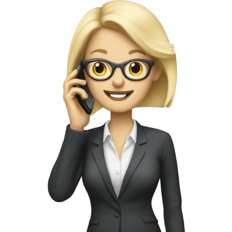 Blonde pale businesswoman wearing glasses talking on her cell phone emoji