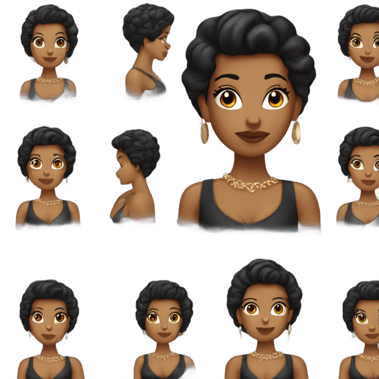 Tanned woman with black hair dressed in 1990s r&b hair, makeup, and attire  emoji