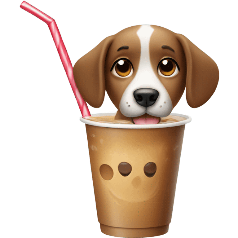 dog drinking ice coffee emoji