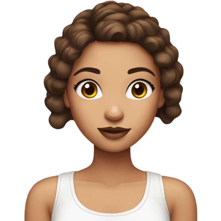 girl with brown hair and white tank top and lucious makeup and lashes emoji