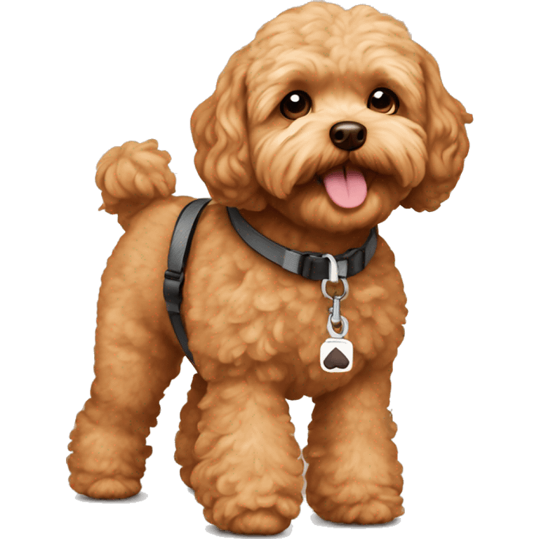 Brown Maltipoo walks with leash emoji