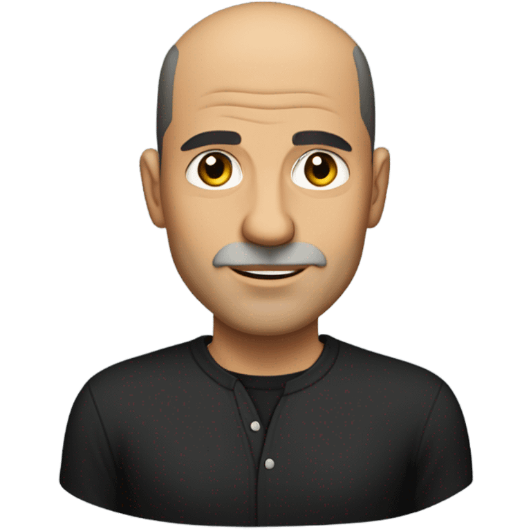 A middle-aged italian man with olive-toned skin with buzz cut hair and no facial hair. He is wearing a sleek black smart shirt, casually unbuttoned at the top. emoji