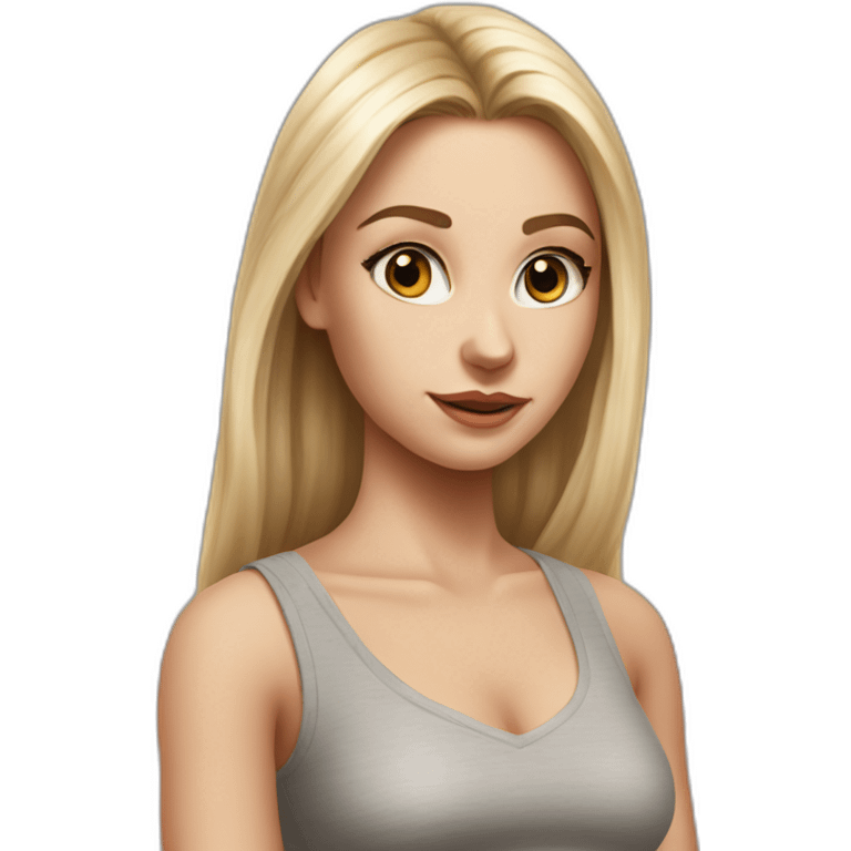 hyperrealist caucasian girl, long straight blonde hair, v-neck laced crop tanktop, grey tight mini skirt emoji